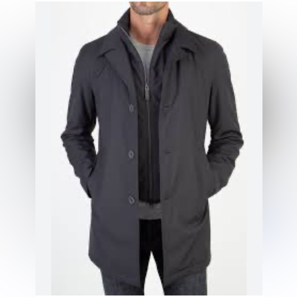Herno Navy Trench Coat with Stand-up Collar
